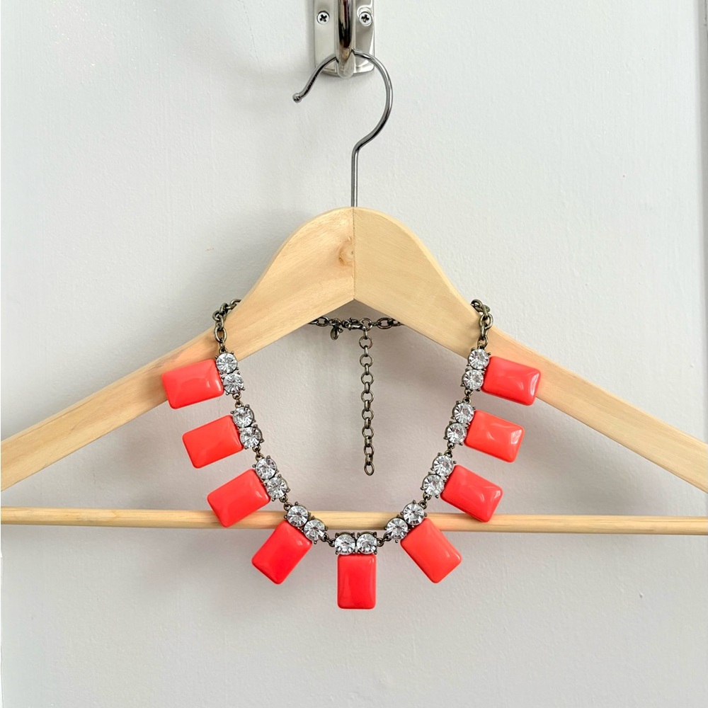 J.Crew Neon Statement Necklace | Crystal & Coral | Like New
